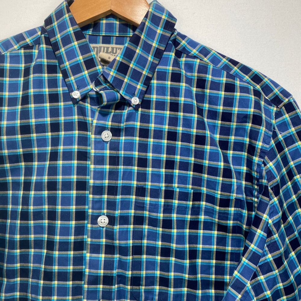 Duluth Trading Gingham Plaid Long Sleeve‎ Button Down Shirt Men Sz S Blue Yellow
